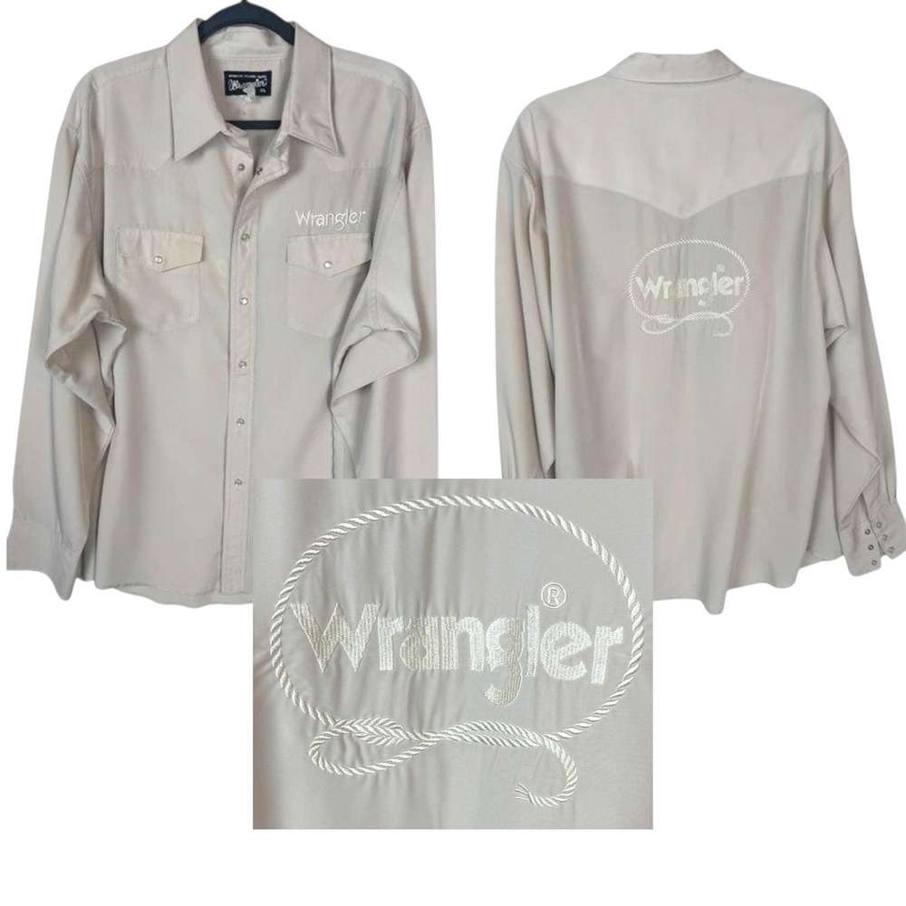 Wrangler Pearl Snap Shirt Mens Size XL Western Vintage 90s Big Logo Cowboy Rodeo